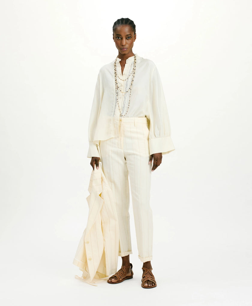 FRANKLIN Shirt in Habutai with Valenciennes – Cream – Momonì