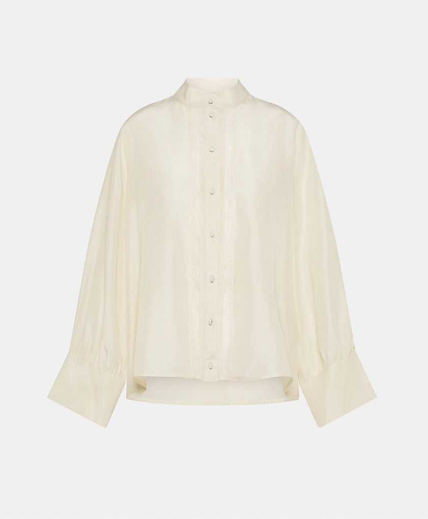 FRANKLIN Shirt in Habutai with Valenciennes – Cream – Momonì