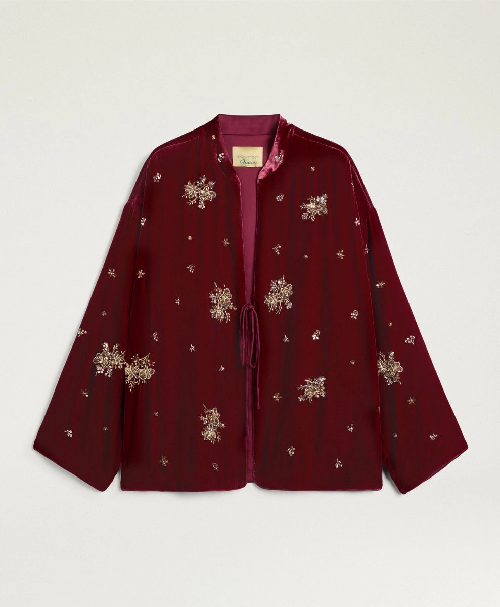 OPERA Jacket in Embroidered Velvet – Prune – Momonì
