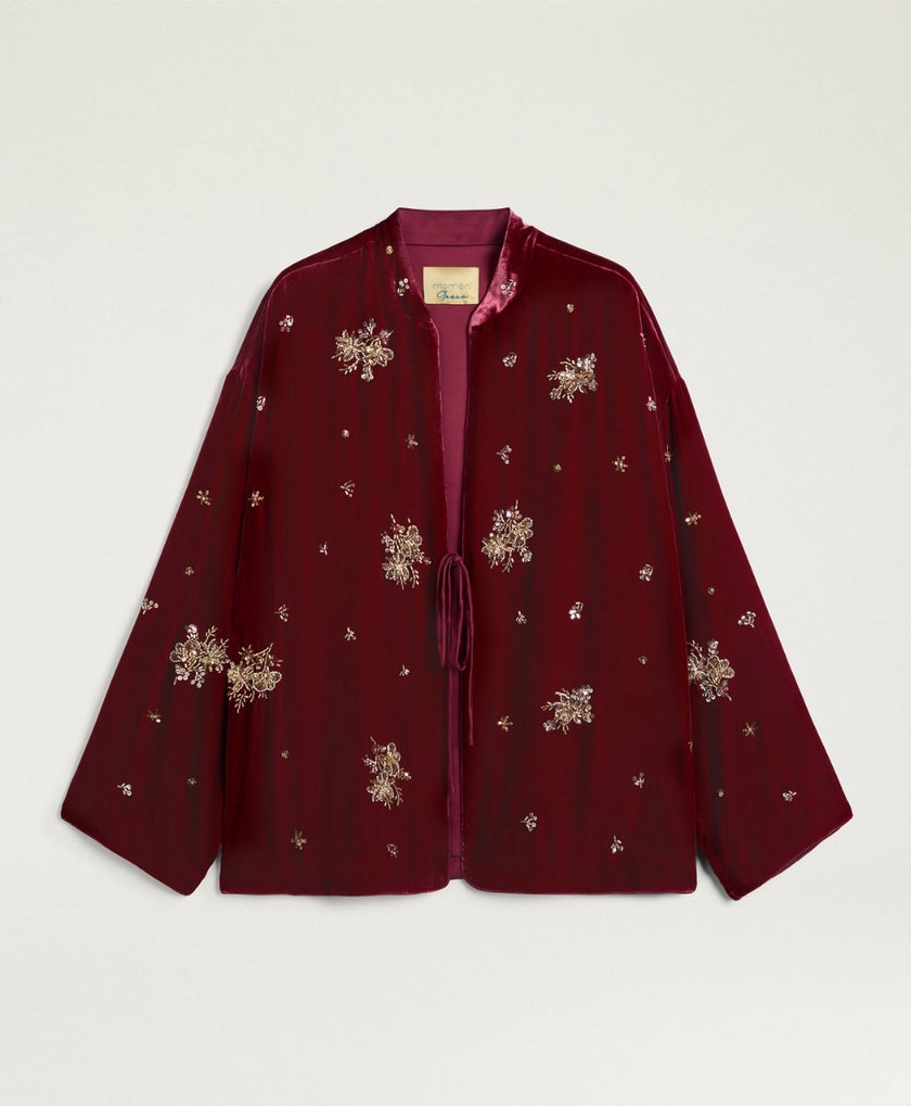 OPERA Jacket in Embroidered Velvet – Prune – Momonì