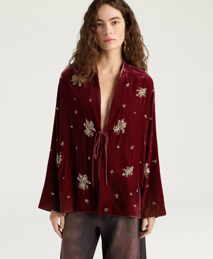 OPERA Jacket in Embroidered Velvet – Prune – Momonì
