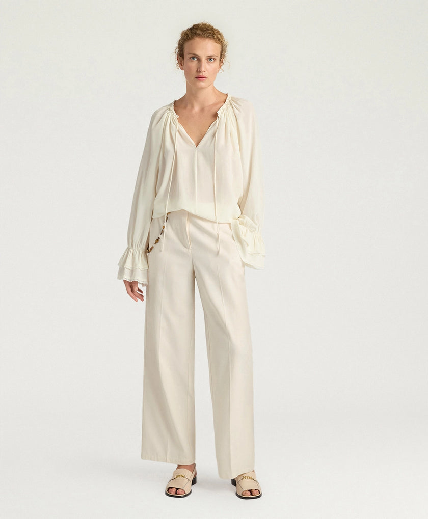 Mendoza Bluse aus sandgewaschener Seide – Creme – Momonì