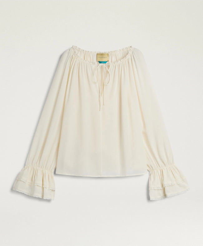 Mendoza Bluse aus sandgewaschener Seide – Creme – Momonì