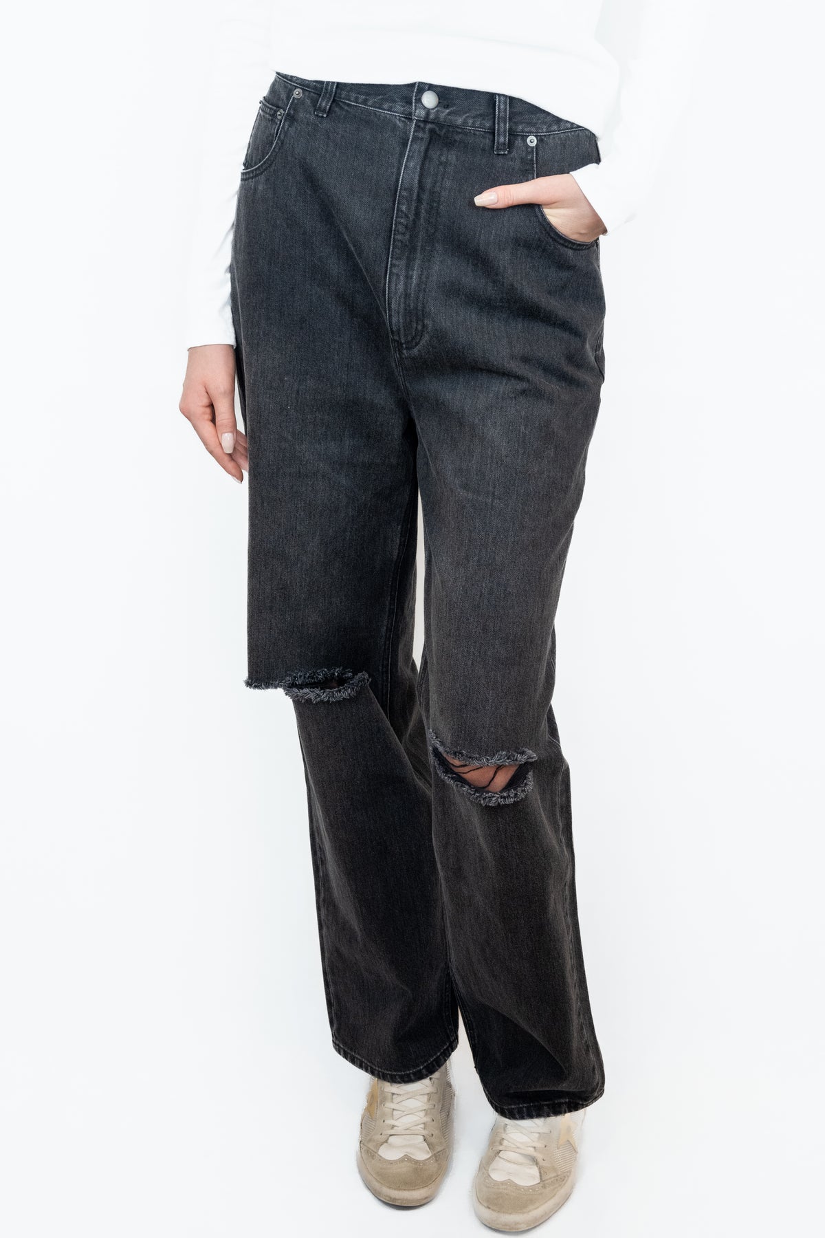 Tibi Vintage Wash Denim Ryder Jeans schwarz