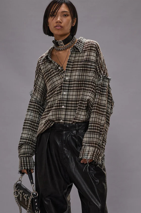 Shredded Seam Drop Neck Shirt