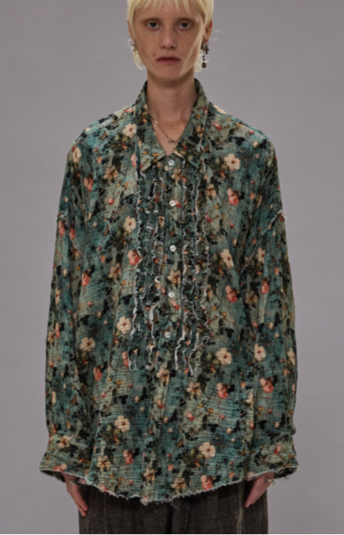 Shredded Seam Ruffle Shirt