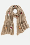Cashmere Scarf mit Handstickerei – Weihnachtsedition – Dark Beige Melange - Mouleta