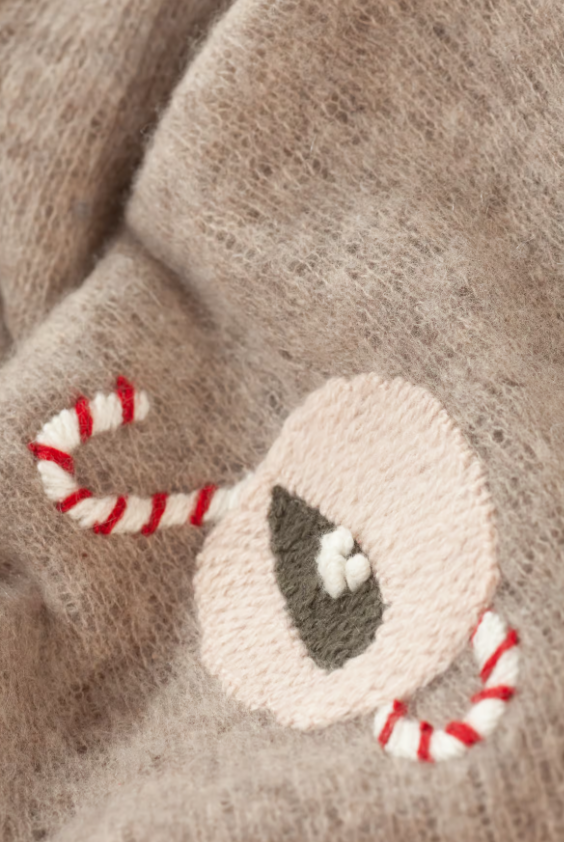 Cashmere Scarf mit Handstickerei – Weihnachtsedition – Dark Beige Melange - Mouleta