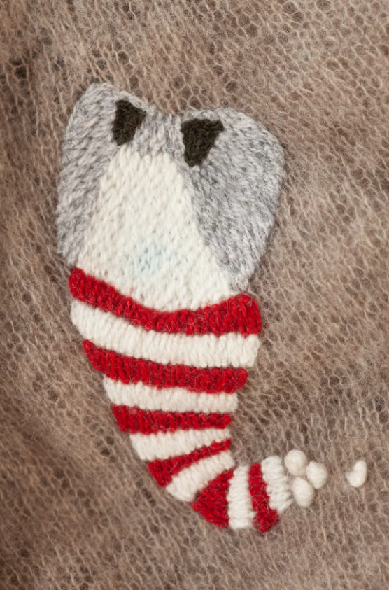 Cashmere Scarf mit Handstickerei – Weihnachtsedition – Dark Beige Melange - Mouleta