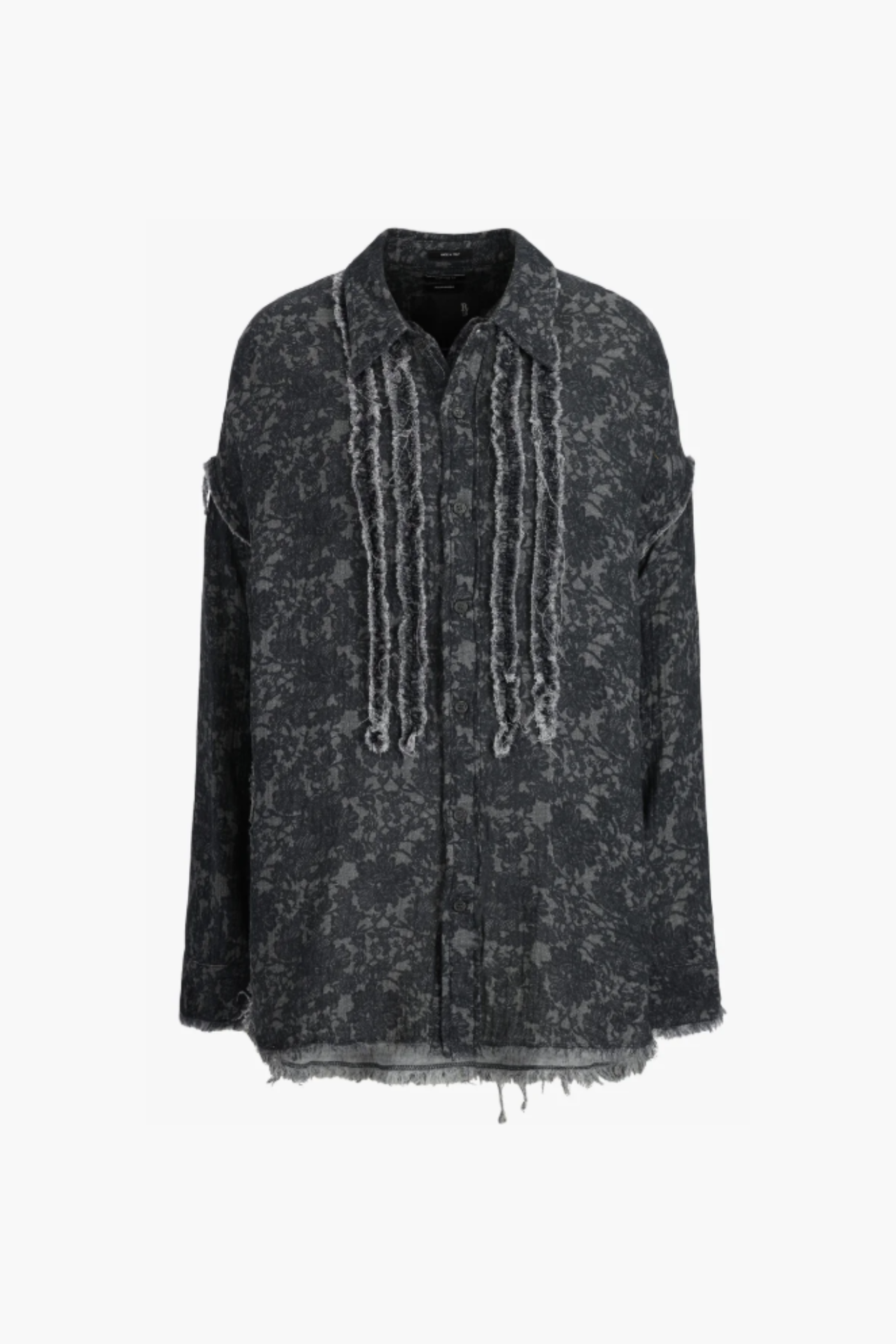 Shredded Seam Ruffle Shirt black lace
