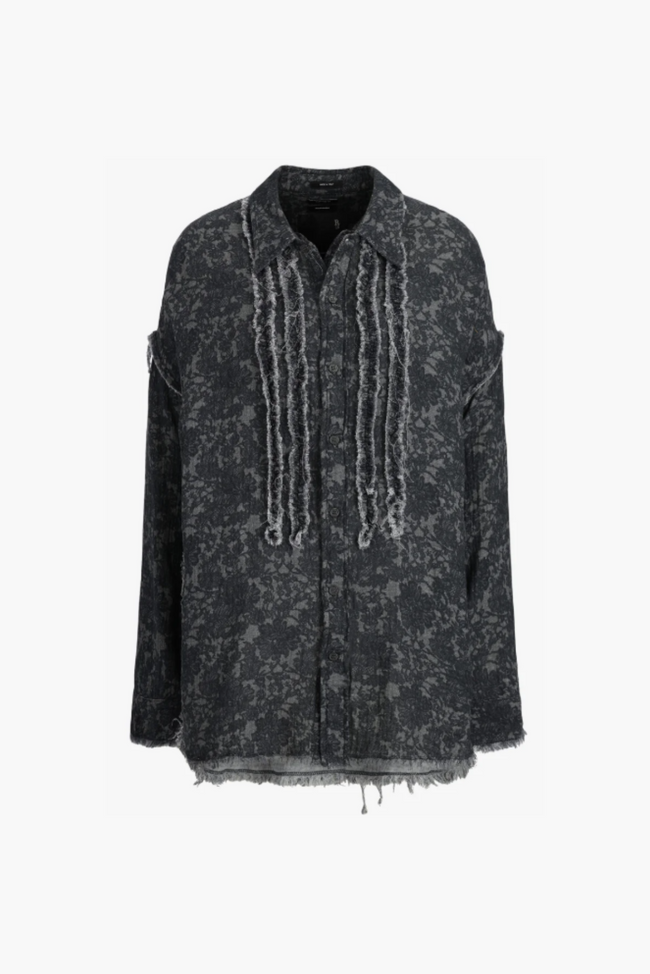 Shredded Seam Ruffle Shirt black lace