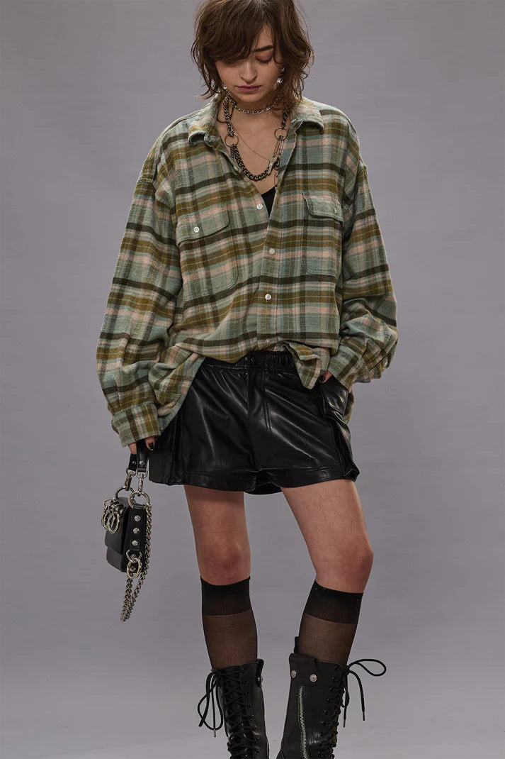 R13 Boyfriend Shirt – Turquoise Plaid