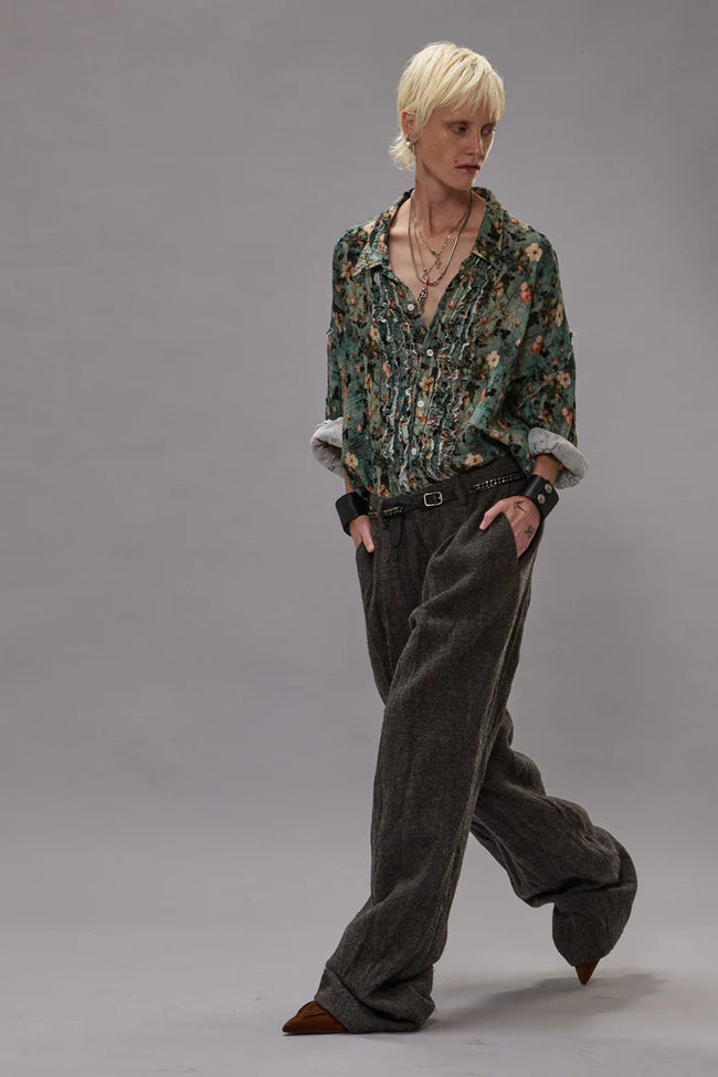 Shredded Seam Ruffle Shirt