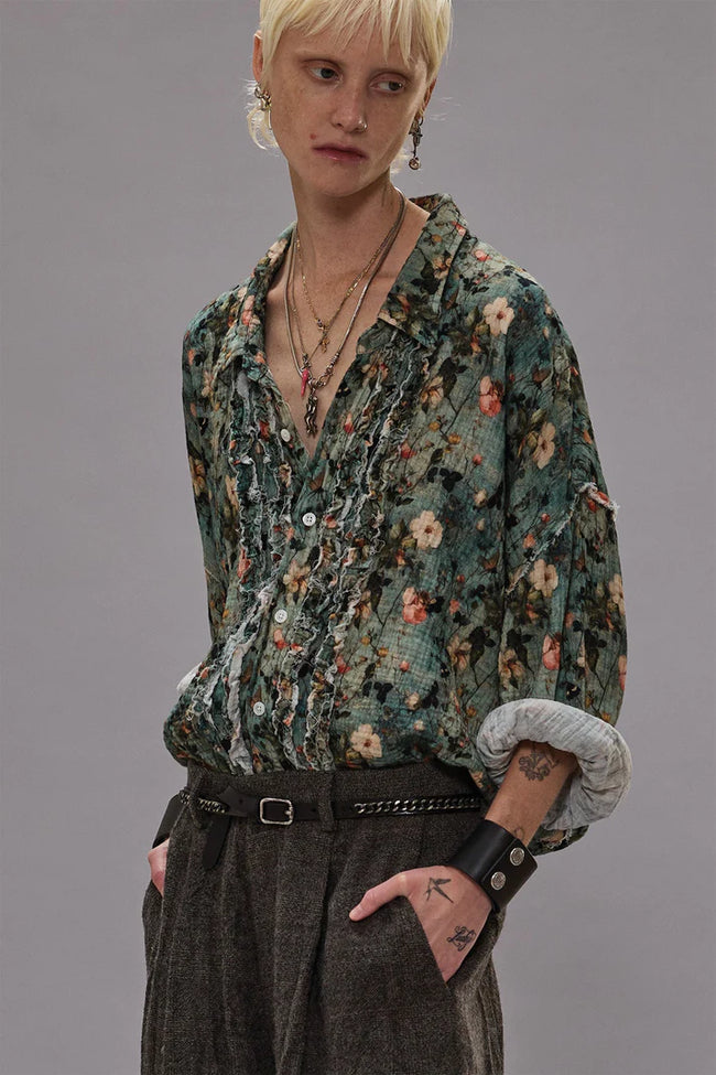 Shredded Seam Ruffle Shirt